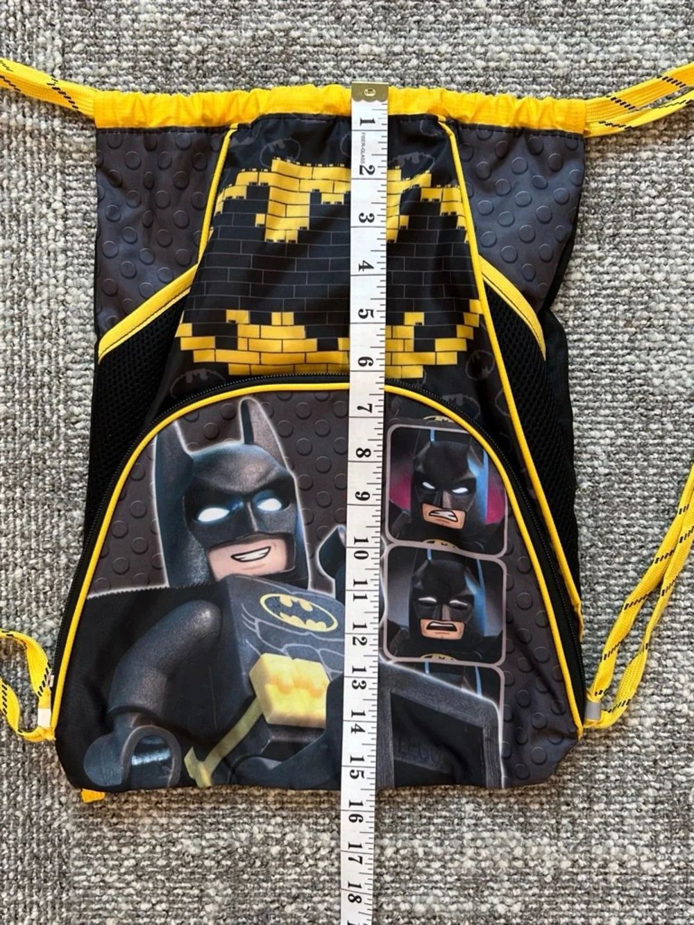 Lego Batman Pixel Emblem Drawstring Backpack in Black and Yellow